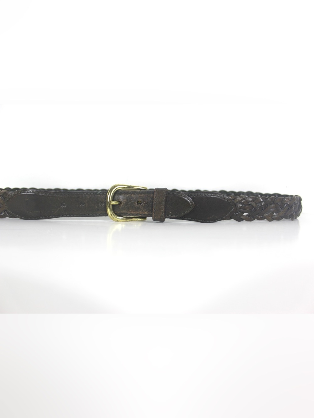 Vintage Olive Green Gray Brown Woven Leather Belt with Gold Buckle Guatemala